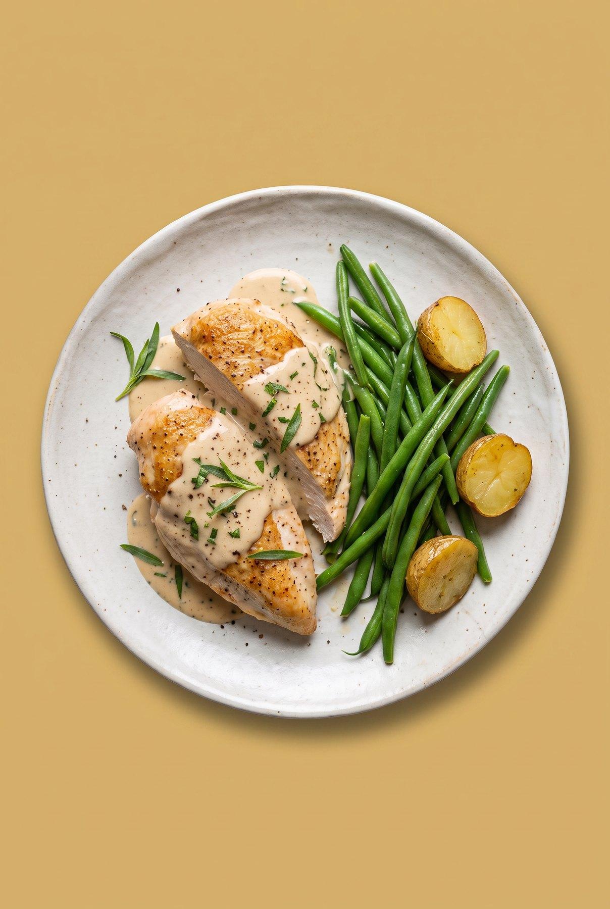 Kipfilet met boontjes en krielaardappelen